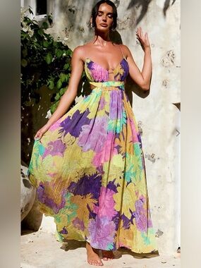 Sunset Garden Maxi Dress in Yellow Multi